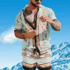 Mens Flower Camiseta Hawaiian Terno Botão Casual Praia Praia Praia De Corpo Full Body Tropical Férias Beachwear Curto Manga 2 Pcs Seled Camisa