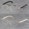 Solglasögon Original Black Buffalo Horn Rimless Metal Frame Man Woman Optical White äkta Natural Hor Eyeglasses 18K Gold Frame Classic Styles Eyewear
