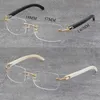 Vente en gros Styles classiques Monture en métal sans monture Amovible Optique Luxe Noir Lunettes de vue en corne de buffle Monture en or 18 carats 3524012 Carré Diamant taillé Lunettes Taille: 58