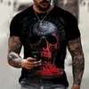 Heren T-shirts Merk Schedel T-shirt Zomer Mode Hiphop Korte mouwen 3D Afdrukken Zwarte Top Sport Ademend Oversiz240S