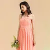 2022 Zomer Chiffon Oranje roze bruidsmeisje jurken Elegante one-shoulder plooien Lange bruiloft Gastmeisje jurken avondjurk op maat gemaakte 50 kleuren bm3000 0702