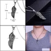 Pendentif Colliers Pendentifs Bijoux Long Collier Hommes Aile En Acier Inoxydable Cadeaux Pour Accessoires Plume Chaîne De Mode Punk En Gros Goutte