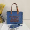 Totes 2 Pcs Protect Black Women Shopping Bags Lettre Broderie Denim Tote Bag Women's HandBag Grande Capacité Tote Bag Broderie Shopping Bag 220826