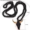 Pendant Necklaces Fashion Bohemian Jewelry Glass Crystal Knotted 3 Color Horn Necklace For Women Ethnic NecklacePendant