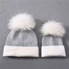 Mom And Me Beanie Hats Winter Women Kids Girls Boys Baby Cashmere Wool Knitted Beanie With Cute Fur Pom Bobble Warm Soft J220722