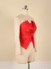 AOMEI Women Red Party Tops Elegant Crop with Big Bow Summer Sexy Bare Shoulder Backless Anti Slip Tube Blouse 3XL 220325