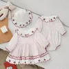 Girl's Dresses Cekcya 2022 Spring Infant Girl Romper With Hat Baby Strawberry Brodery Jumpsuit Född 1st Birthday Boutique Dressgirl's