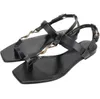 Luxury women shoes sandal flats cassandra Black calfskin leathers flip flop sandals slipper ankle strap summmer cool mens flat slippers with box