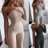 OMSJ 209 Ny heta randiga sexiga One Shoulder Bodycon Rompers Jumpsuit Kvinnor Skinny Autumn Winter Cotton Sticke Play -dräkt T200509