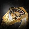 Vinnare Triangle Skeleton Gold Black Watch for Men Automatic Mechanical Wristwatch Oregelbundet lyxigt rostfritt stål Rem Relogio 220517