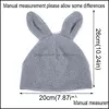 Party Hats Rabbit Ears Solid Color Warm Knitted Hat Thicken Cycling Fur B Dhi8W