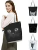Högkapacitet djurdesignväskor kvinnor väska svart katttryck shoppare väska handväska kontor återanvändbara avslappnade axelväskor dropshipping 220608