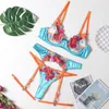 Yimunancy 3-eafe Contrast Color Color Lace Bra Set Women Вышивая вышивающие трусики набор нижнего белья Ladies Blue Sexy Lingere Set 220513