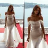 Elegante Sparkly Sereia Vestido De Casamento Destacável Trem Off Ombro Floor Comprimento Feito Personalizado Princesa Vestido Nupcial Robe de Mariée