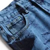 TIE DYE Blue Black Black Jeans 2022 MEN'S SLIM FIT مباشرة ثقوب متعددة على التوالي سراويل الجينز الأزياء الحجم غير الرسمي 28-40 ملابس الشارع