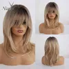 ALAN EATON Synthetic Wigs Long Straight Layered Hairstyle Ombre Black Brown Blonde Gray Ash Full Wigs with Bangs for Black Women Y2372854