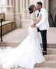 2022 Modest Mermaid Wedding Dresses Long Sleeves Bridal Gown Beaded Crystals High Neck Lace Applique Sweep Train Custom African Plus Size vestido de novia BC11162