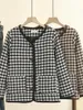 Kvinnors plus storlek ytterkläder rockar kvinnor kläder polyester v-hals casual chic fickor pläd houndstooth standard jacka kvinnor