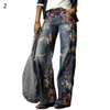 Kadın Sonbahar Kış Zarif Çiçek Baskı Kot Pantolon Rahat Artı Boyutu Gevşek Kot Eski Bayanlar Geniş Bacak Jean Pantolon