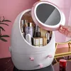 Boîtes de rangement Poubelles LED Boîte Cosmétique HD Miroir Organisateur De Maquillage Bijoux Portable Creative Beauté Conteneur