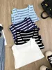 Women's Tanks & Camis Striped Chic Basic U-NECK Summer White Knit Women Tank Top Sexy Sleeveless T-shirt Vintage Casual Crop T ShirtWomen's