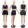 Summer Tassels Women Tracksuits Vest Shorts Solid 2PCS Set Crop Top Drawstring Short Pants Outfits