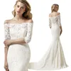 2022 NIEUWE BRIDAL FRANS LICHTE TRUWD JURK EEN WOORD SCHOUW Mouw Fishtail Simple Trailing Tail Vestido de novia