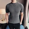 Mens T-Shirts 2022 Summer Knitted Elasticity T Shirt Men Half High Collar Short Sleeve Casual Slim Fit Sweater Tops Tees Social Club T-Shir