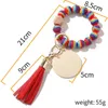 Trä Bead Armband Smycken Silikon Beaded Tassel Keychains Beaded Tie-Dye Bangle Rainbow Färgglada Fringe Armband Armband Key Ring Pendant Bag Tillbehör B8001