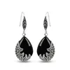 Vintage Marcasite Dangle Earrings With 15x20mm Water Drop Type Onyx 925 Silver Jewelry