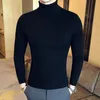 Korean Slim Solid Color Turtleneck Sweater Mens Winter Long Sleeve Warm Knit Sweater Classic Solid Casual Bottoming Shirt 220726