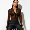 Women's Blouses & Shirts Lh0496 Women Short Long Sleeve Perspective Midriff-Baring Skinny Casual Sexy Club Party Outdoor Holiday Fashion