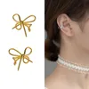 Clip-on Tornillo Volver CAN12 Real 925 Plata de ley Hollow Bowknot Ear Cuff Wraps Pendientes de cartílago no perforados para mujeres Hipoalergénico Je