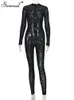 Simenual Animal Instinct Mesh Bodystocking Leopard See Through Velour Long Sleeve Rompers Womens Jumpsuit Sexy Midnight Clubwear 220725