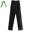 Adherebling Traf Women Chic Black Straight Pants High Waist Zipper Fly Spring Trouser Suits Office Wear Female Trousers 220325
