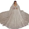 Scintillante abito da ballo dell'Arabia Saudita Abito da sposa con paillettes Applicazioni con spalle scoperte Abiti da sposa a maniche lunghe Abiti da sposa in cristallo Su misura S