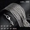 Цепи ожерелья подвески ювелирные изделия Sier S Link Chain 2mm Lobster Clasps Colasps для мужчин Женщины мода Оптовая 0016WH Drop Delive 2021