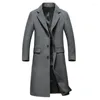 Men's Trench Coats Wholesale- Mens Fashion Woolen Overcoat Turn-down Collar X-long Single Breasted Wool Hight Quality Casual Coat1