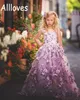 Fabulous Lawenda Koronki Kwiatowe Little Girls Pagewne Suknie 3D Aplikacje Maluch Suknia Ball Kwiat Girl Sukienki Długość Wedding Floor Długość First Communion Suknie AL6663