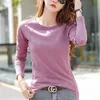 Tuangbijczyk Wiosna Nieregularna brzeg Kobiety O-Neck Bambusa Bawełniana Koszulka Loose Moda Ribbed Slim Tshirt Damskie Purple Topy 220321