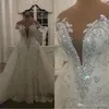 Luxuriöse Robe de Mariage Moderne Spitze Meerjungfrau Brautkleider Glänzende Kristalle Perlen Applikationen Sheer Neck Hochzeit Brautkleider2615