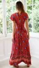 Vintage chique vestidos vrouwen bloemenprint vleermuis mouw strand lange Boheemse maxi zonnejurk dames sexy v-hals zomer boho jurk 220531