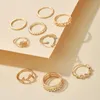 Cluster Rings 9pcs/sets Trendy Moon Star Ring Sets For Women Pretty Rose Flowers Leaf Geometric Gold Alloy Metal Jewelry Anillo 15121