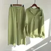 Retail Plus Size S-5XL Womens 2 Piece Pants Set 2022 Autumn Cotton Linen Shirt Hög midja Slacks Löst breda benbyxor