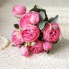 5 cabeças lindas rosa peony flores artificiais de seda pequenos buquê FLORES HOME EMAÇÃO Decoração de casamento da primavera Flor FALSO