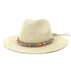 59-60CM Cappelli di paglia da uomo per le donne Cappello estivo da spiaggia con protezione solare Cappello Fedora Panama traspirante per esterni casual