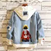 Männer Denim Jacke Street Hip Hop männer Mit Kapuze Jean Jacken Casual Print Little Daisy Cartoon Anime Jacke Oberbekleidung Y220803