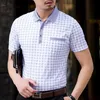 Thoshine Brand Men Summer Polo Shirts 95% Viscosa Estilo de negocios Hombre Plaid Dot Polo Shirt Smart Causal Camisa Turn-Down Collar 220514