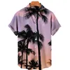 Herrklänning skjortor sommaren herr mode casual träd blad tryck kort ärm lapel smal hawaiian skjorta strandkläder resor