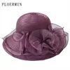 Organza Sun Hut Women Flower Summer Hochzeitsmützen weibliche elegante Floral UV Church Hats Fashion 2206013490822